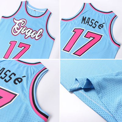 FANSIDEA Custom Light Blue White Pinstripe Pink-Black Authentic Basketball Jersey Youth Size:XL