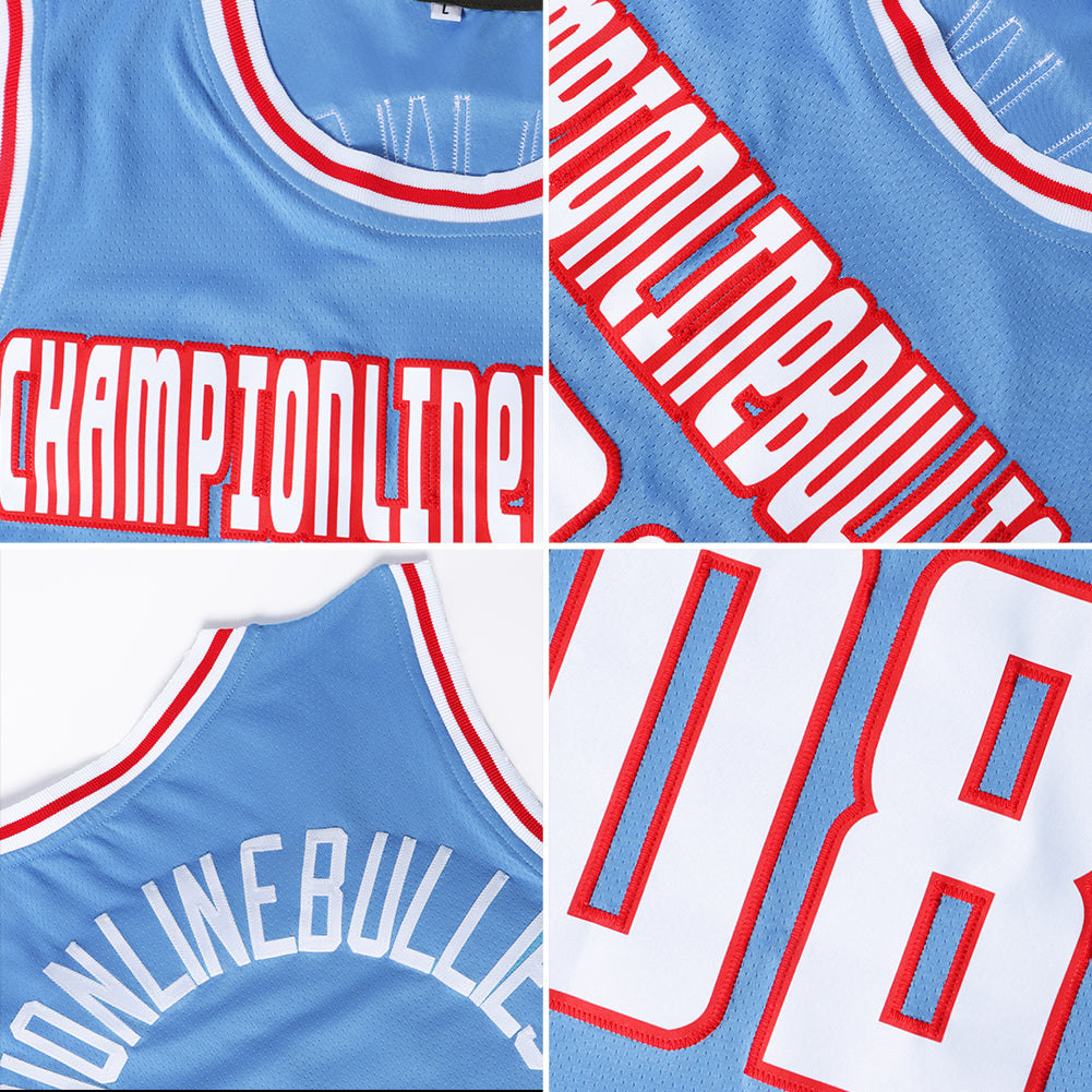 light blue and red basketball jersey