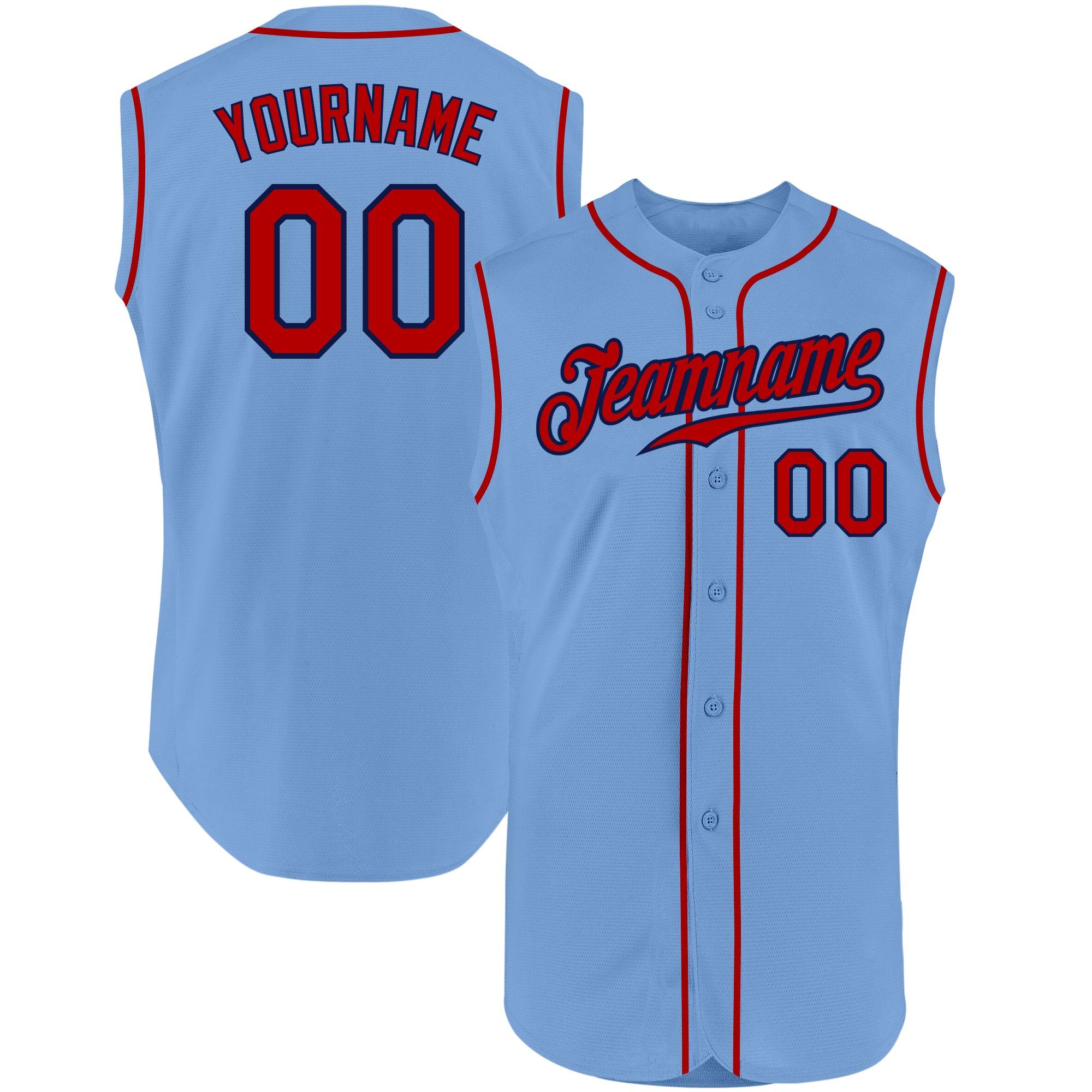 Custom Light Blue Red-Navy Authentic Sleeveless Baseball Jersey