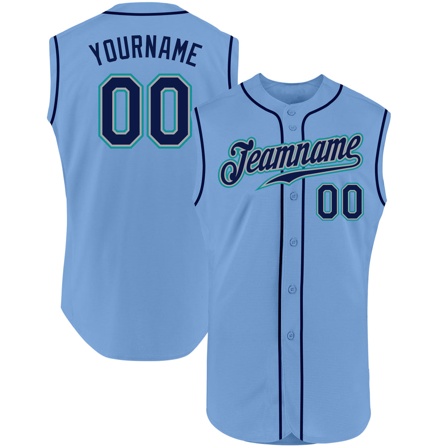 Custom Light Blue Navy-Teal Authentic Sleeveless Baseball Jersey