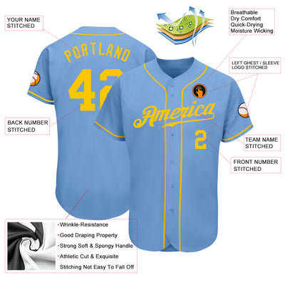 Custom Light Blue Gold Authentic Baseball Jersey