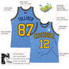 Custom Light Blue Gold-Navy Authentic Throwback Basketball Jersey