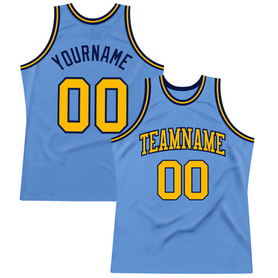 Custom Light Blue Gold-Navy Authentic Throwback Basketball Jersey