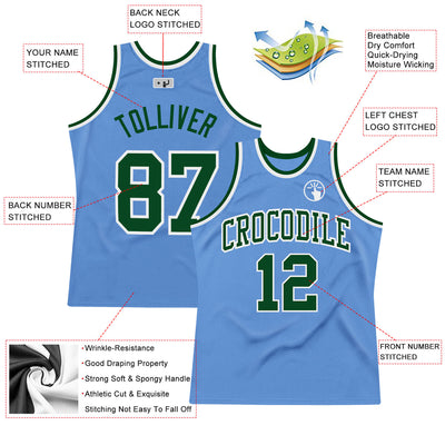 Custom Light Blue Green-White Authentic Throwback Basketball Jersey