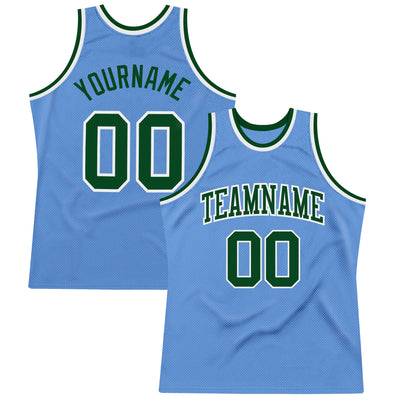 Custom Light Blue Green-White Authentic Throwback Basketball Jersey