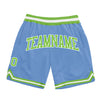 Custom Light Blue Neon Green-White Authentic Throwback Basketball Shorts