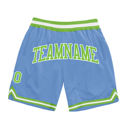Custom Light Blue Neon Green-White Authentic Throwback Basketball Shorts