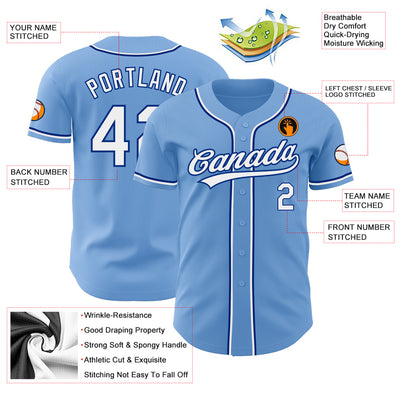 Custom Light Blue White-Royal Authentic Baseball Jersey