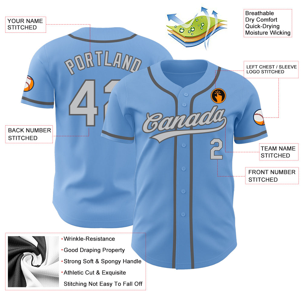 Custom Light Blue Gray-Steel Gray Authentic Baseball Jersey