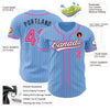 Custom Light Blue White Pinstripe Pink-Black Authentic Baseball Jersey