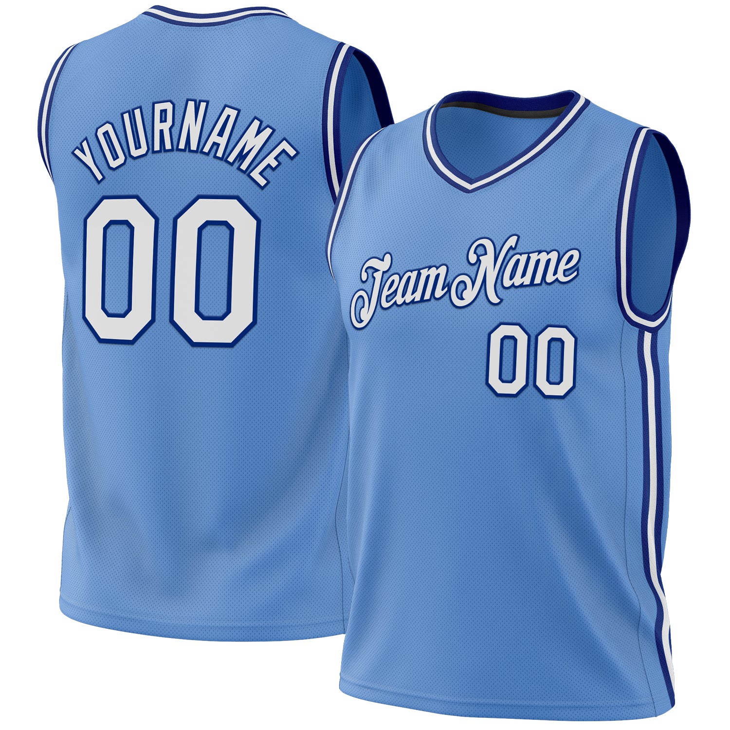 Custom Light Blue White-Royal Authentic Throwback Basketball Jersey