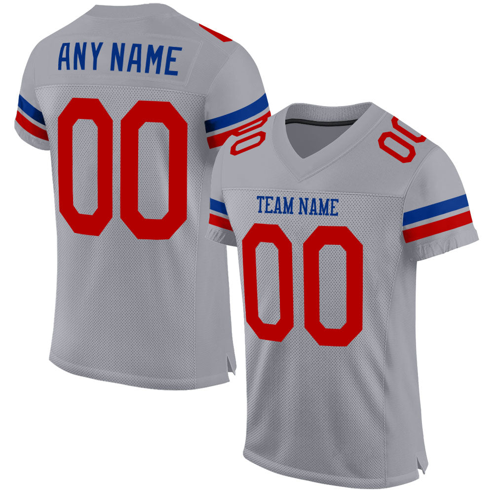 Custom Light Gray Red-Royal Authentic Football Jersey Youth Size:L
