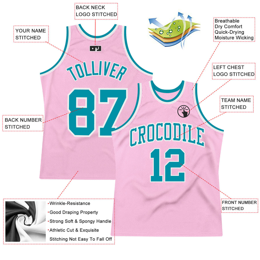 Custom Light Pink Teal-White Authentic Throwback Basketball Jersey