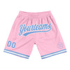 Custom Light Pink Light Blue-White Authentic Throwback Basketball Shorts