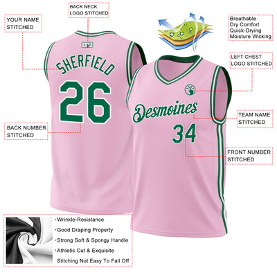 Custom Light Pink Kelly Green-White Authentic Throwback Basketball Jersey