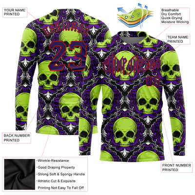 Custom 3D Pattern Halloween Skulls Long Sleeve Performance T-Shirt