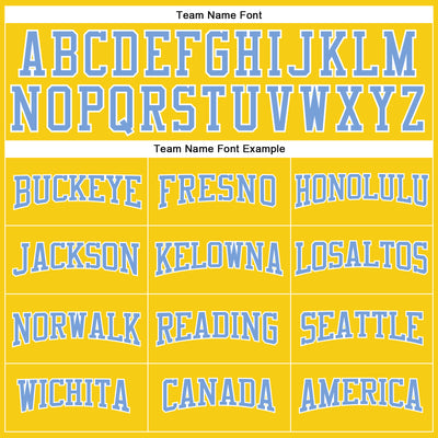 Custom Gold Light Blue-White Long Sleeve Performance T-Shirt