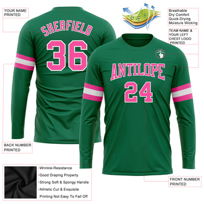 Custom Kelly Green Pink-White Long Sleeve Performance Salute To Service T-Shirt