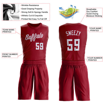 Custom Maroon White Round Neck Suit Basketball Jersey