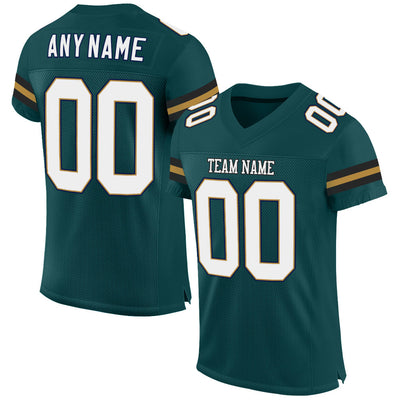 Custom Midnight Green White-Old Gold Mesh Authentic Football Jersey