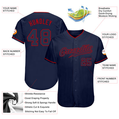 Custom Navy Navy-Red Authentic Baseball Jersey