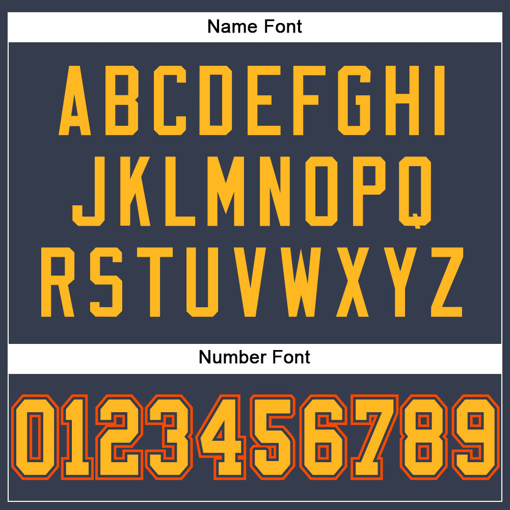 Custom Navy Gold-Orange Mesh Authentic Football Jersey