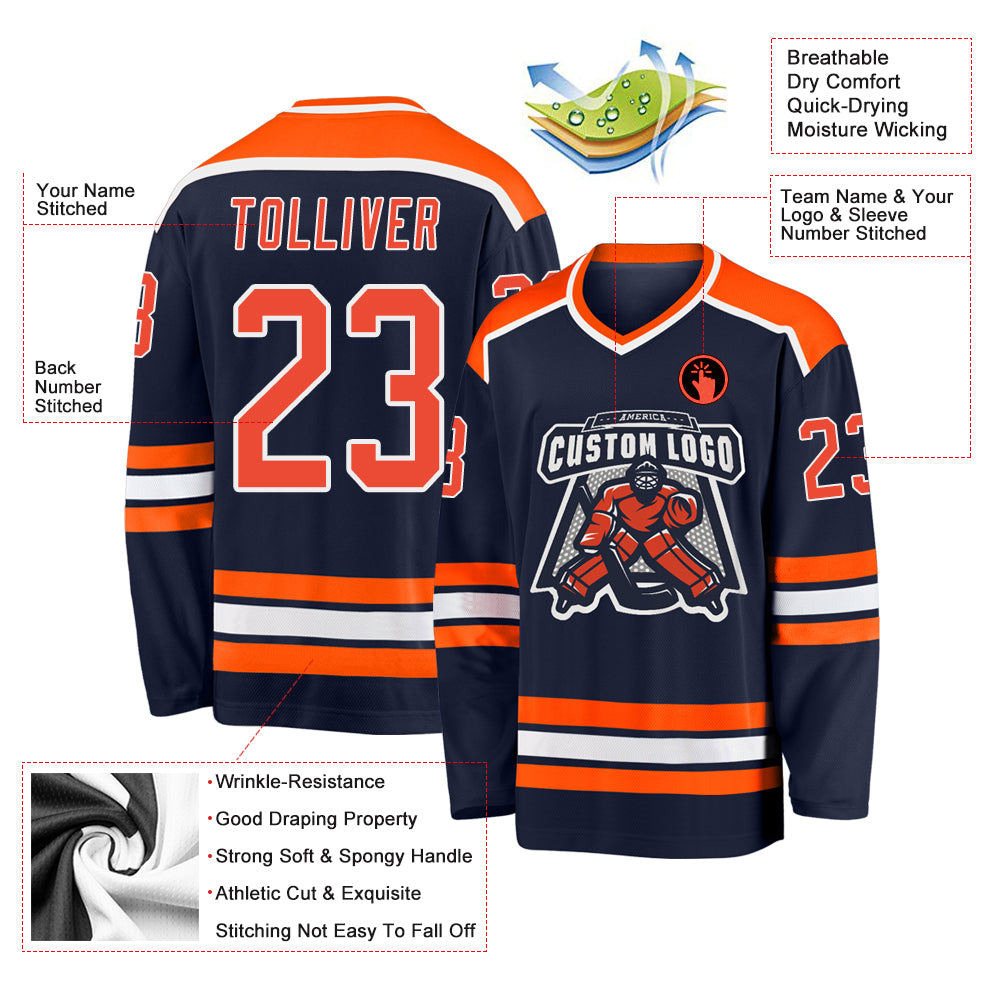 Custom Navy Orange-White Hockey Jersey