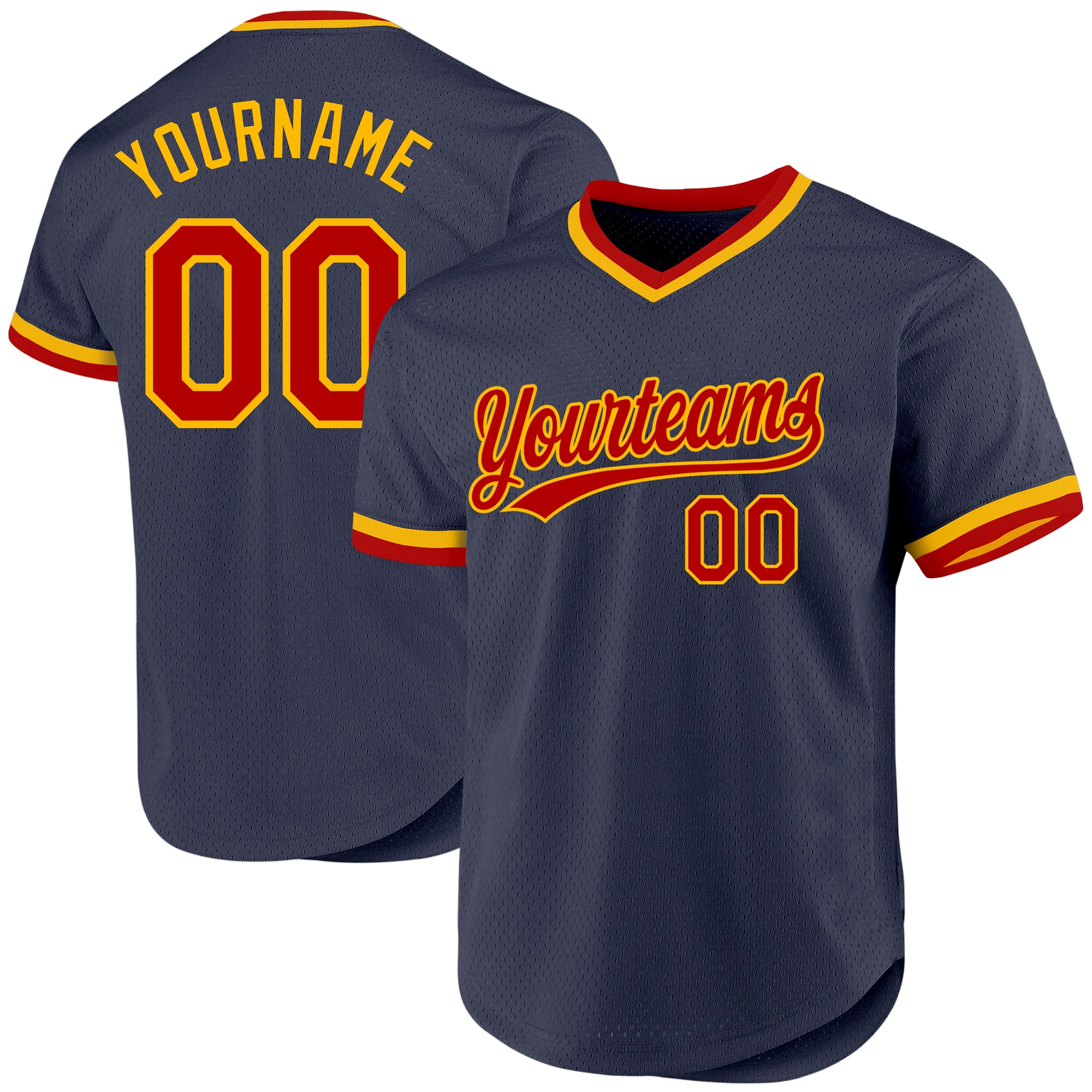 Custom Navy Red-Gold Authentic Throwback Baseball Jersey