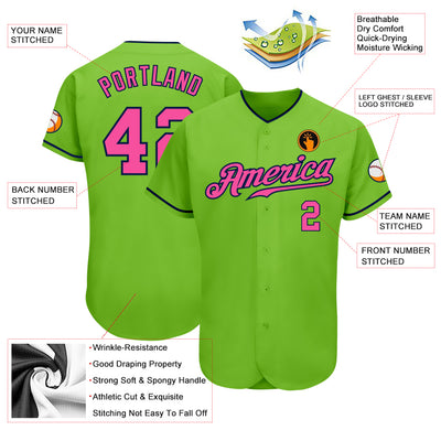 Custom Neon Green Pink-Navy Authentic Baseball Jersey