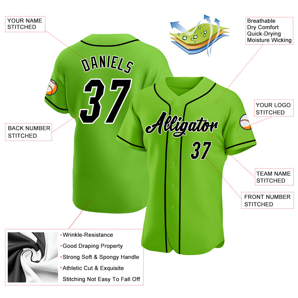 Custom Neon Green Black-White Authentic Baseball Jersey