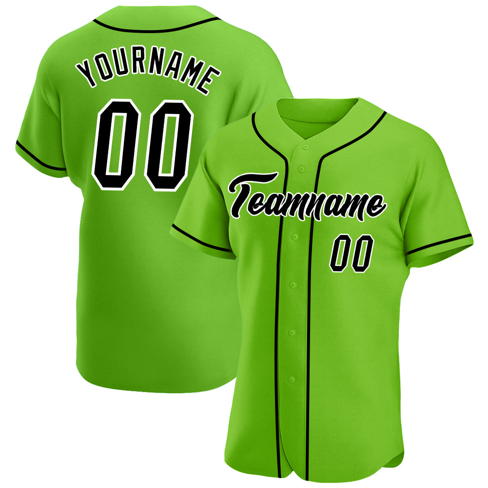Custom Neon Green Black-White Authentic Baseball Jersey Men's Size:2XL