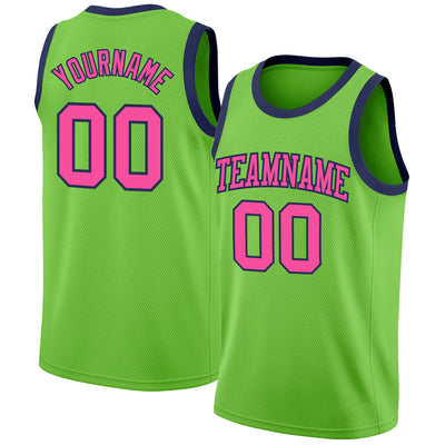 Custom Neon Green Pink-Navy Authentic Basketball Jersey