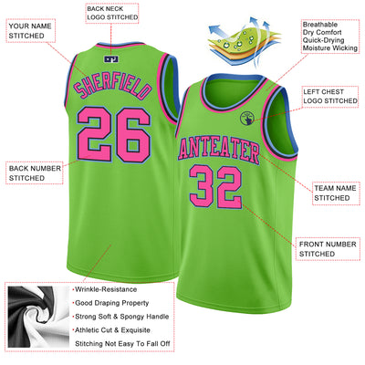 FANSIDEA Custom Black Pink-Light Blue Fade Fashion Authentic City Edition Basketball Jersey Men's Size:3XL