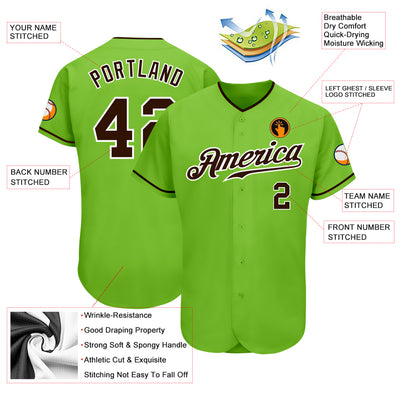 Custom Neon Green Brown-White Authentic Baseball Jersey