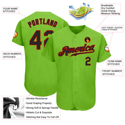 Custom Neon Green Black-Red Authentic Baseball Jersey