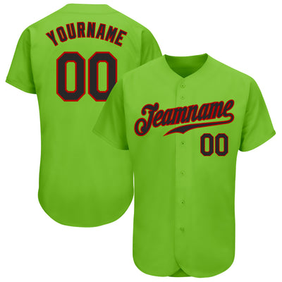 Custom Neon Green Black-Red Authentic Baseball Jersey