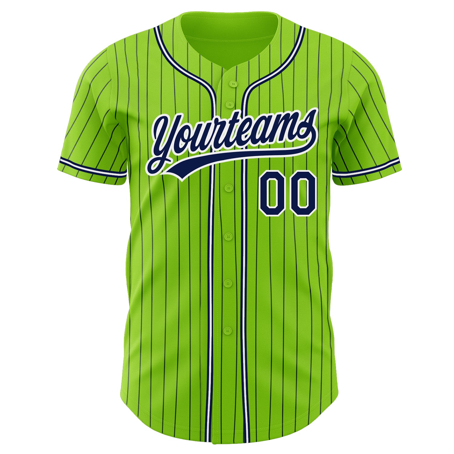 Custom Neon Green Navy Pinstripe Navy-White Authentic Baseball Jersey