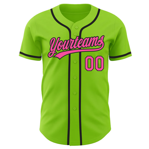 Custom Neon Green Pink-Black Authentic Baseball Jersey Men's Size:M