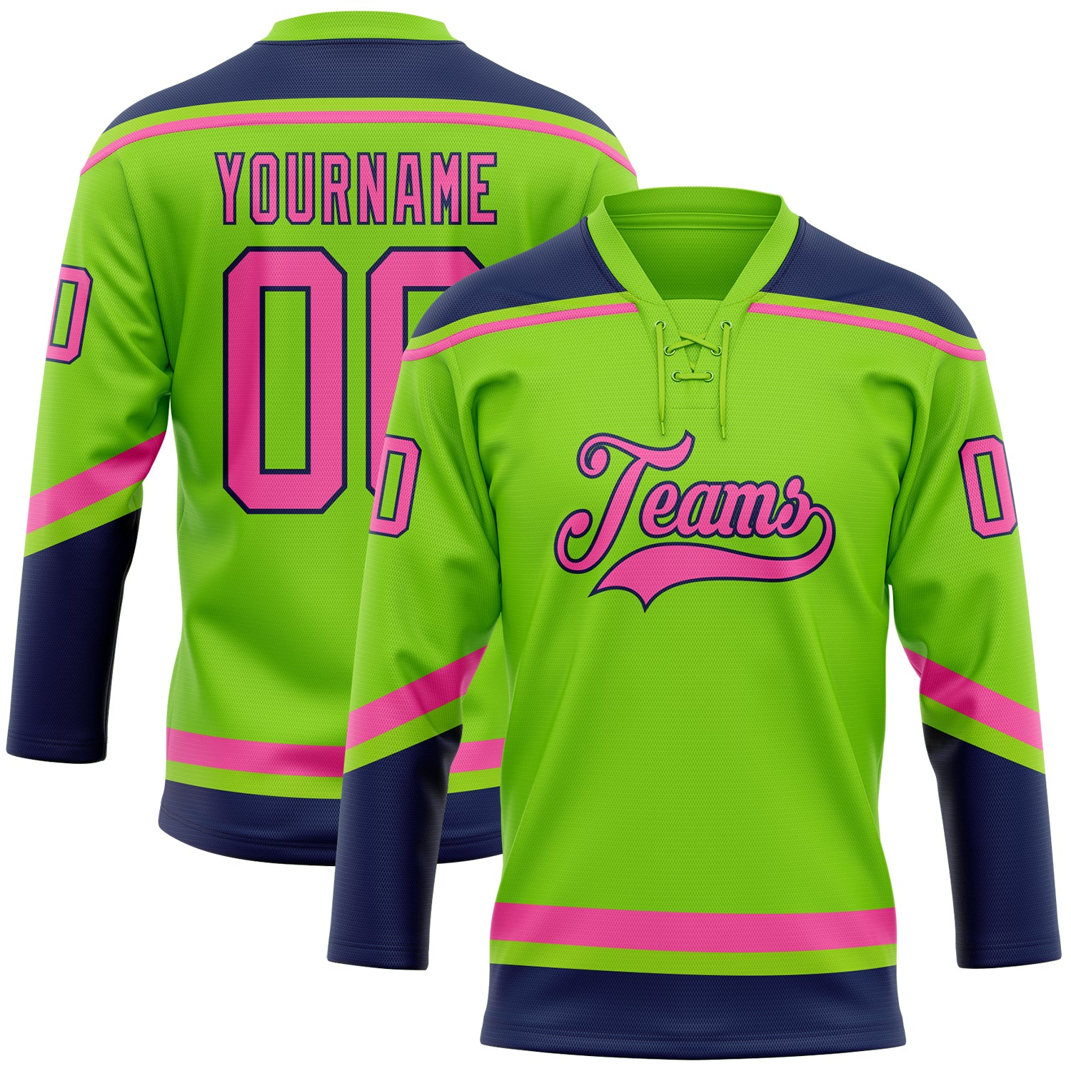 Custom Neon Green Pink-Navy Hockey Jersey