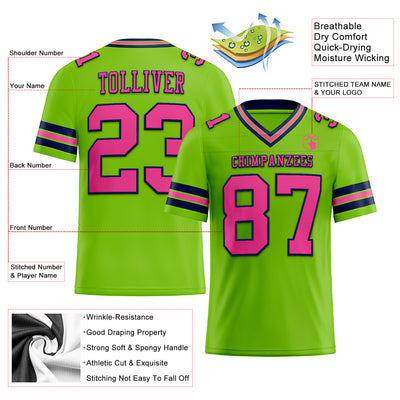 Custom Neon Green Pink-Navy Authentic Football Jersey