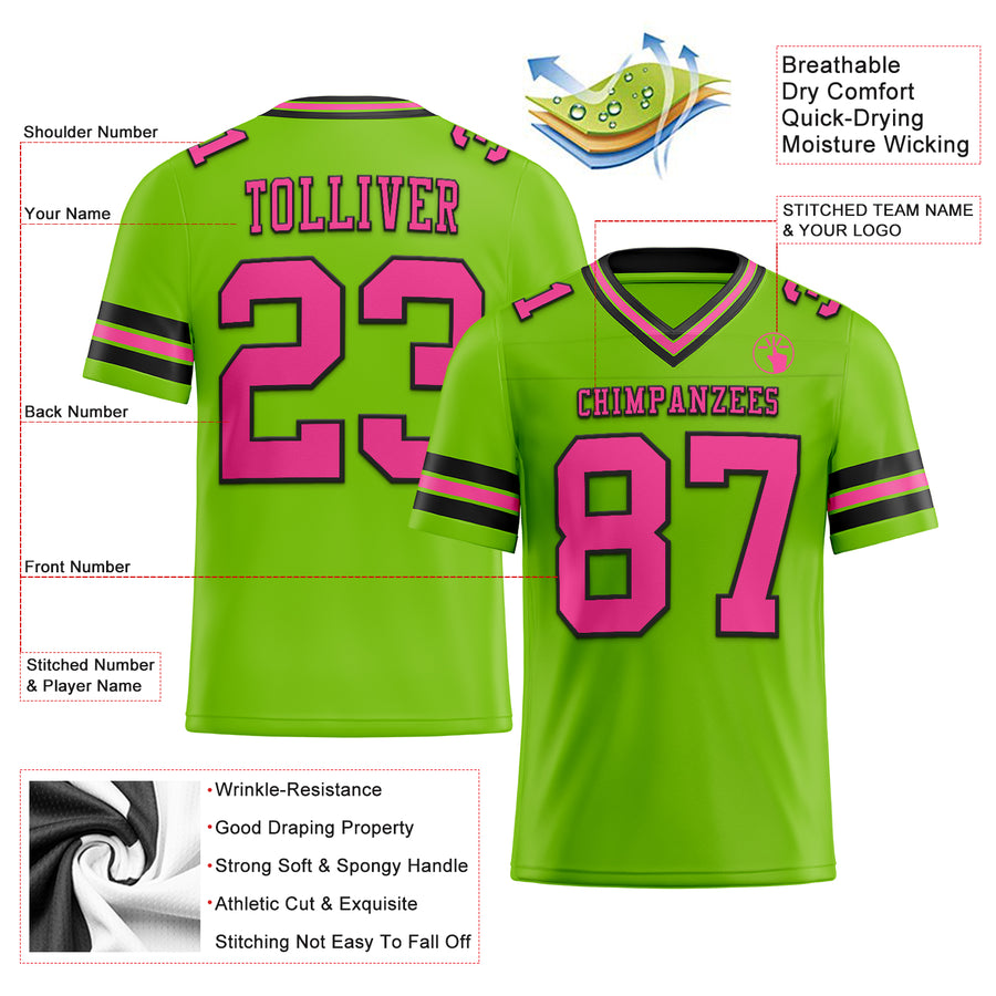 Custom Neon Green Pink-Black Authentic Football Jersey