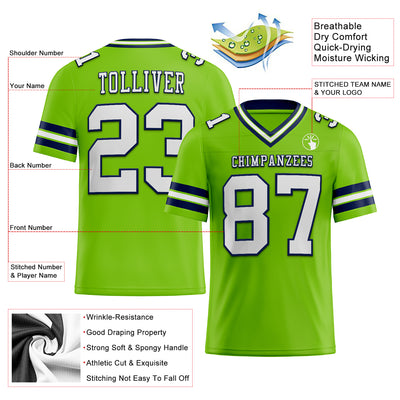 Custom Neon Green White-Navy Authentic Football Jersey
