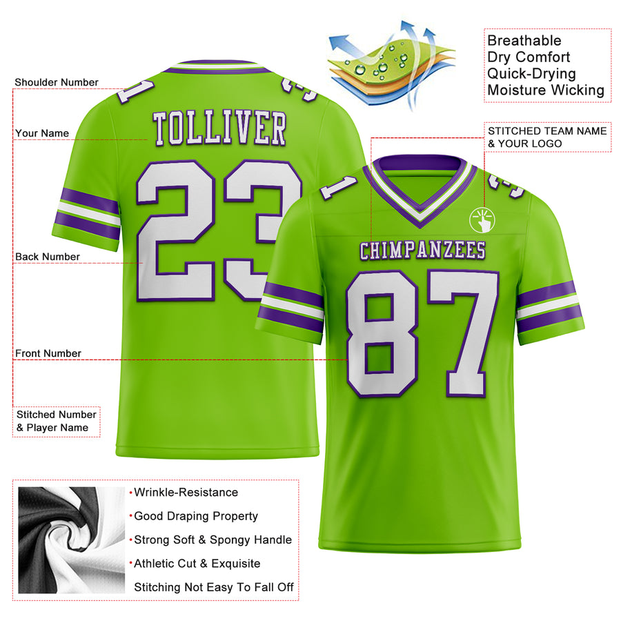 Custom Neon Green White-Purple Authentic Football Jersey