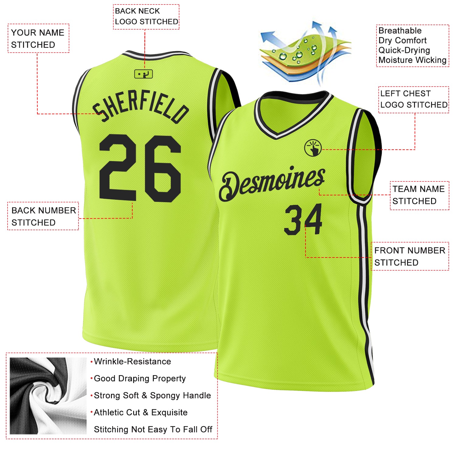 Custom Neon Green Black-White Authentic Throwback Basketball Jersey