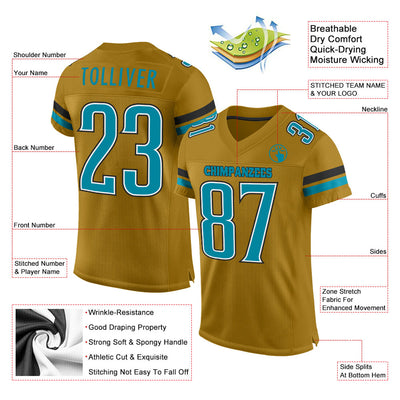 Custom Old Gold Teal-Black Mesh Authentic Football Jersey