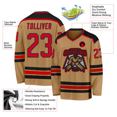 Custom Old Gold Red-Black Hockey Jersey