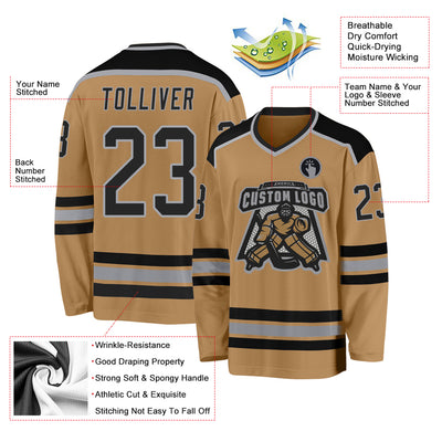 Custom Old Gold Black-Gray Hockey Jersey