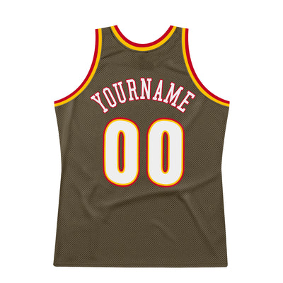 Custom Olive White-Red Authentic Throwback Salute To Service Basketball Jersey
