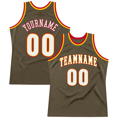 Custom Olive White-Red Authentic Throwback Salute To Service Basketball Jersey