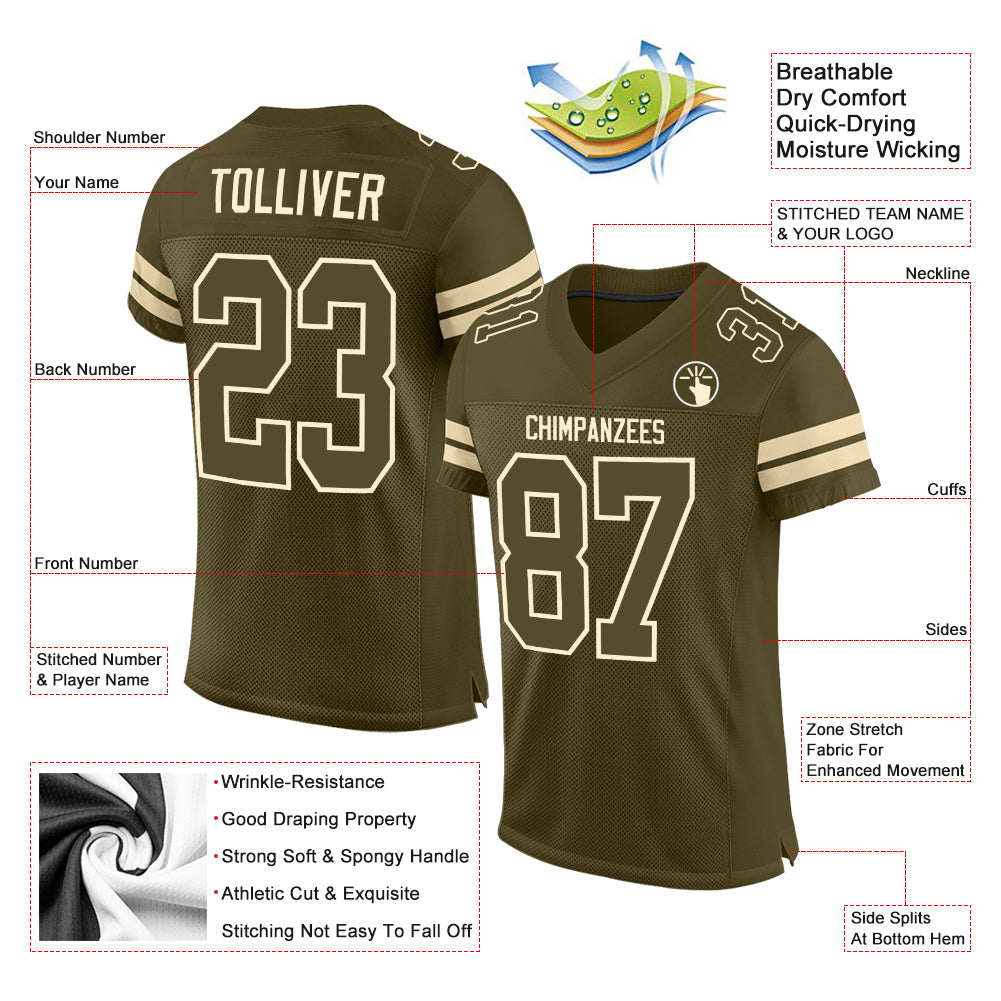 Custom Olive Olive-Cream Mesh Authentic Salute To Service Football Jersey